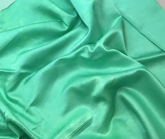 green charmeuse fabric - Hand Dyed SPEARMINT GREEN - Silk/Cotton Satin Fabric