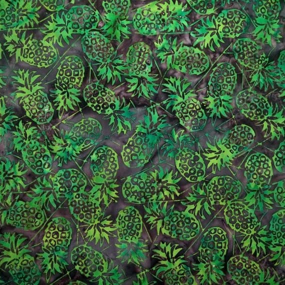 green cotton fabric - Grotto Green Pineapples - Hens & Chicks - Batik by Mirah Cotton Fabric
