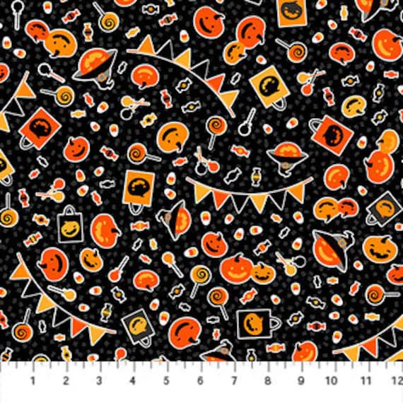 cotton fabric - Midnight Pumpkin Party - Ghoultide Gathering- by Patrick Lose for Northcott Cotton Fabric