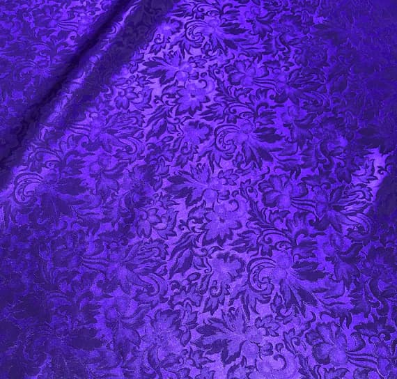 royal silk fabric - Royal Purple Baroque Scroll - Silk Jacquard Fabric