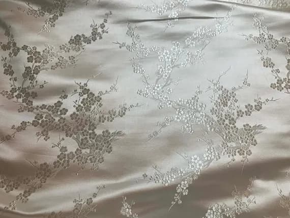 white brocade fabric - White Cherry Blossom Dogwood Floral - Silk Brocade Fabric