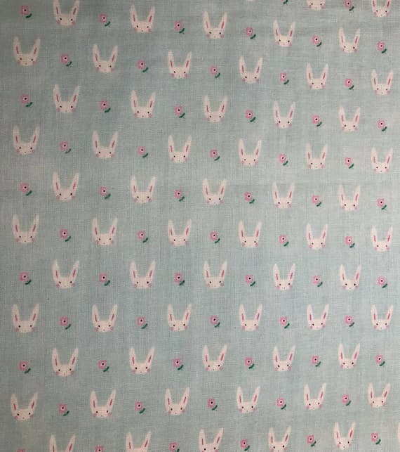 blue cotton fabric - Bunnies on Blue - Creator's Room Japan Cotton Double Gauze Fabric
