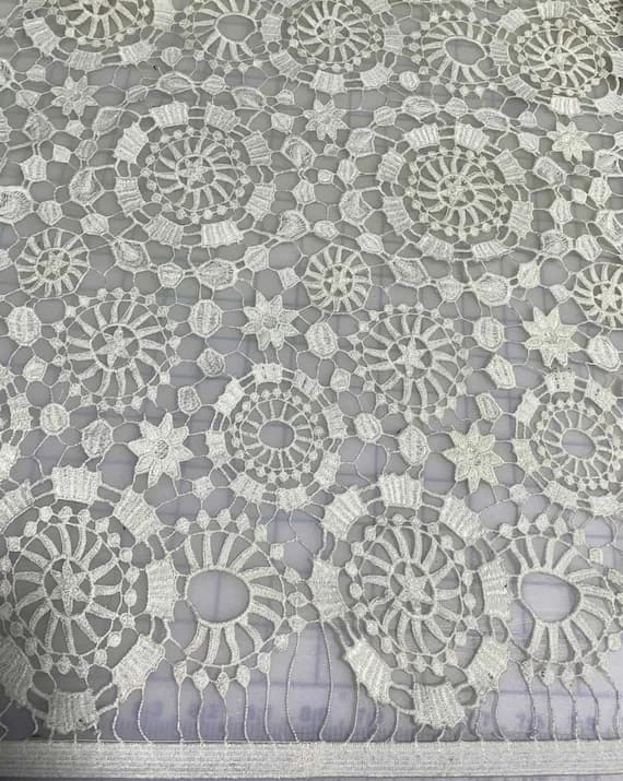 ivory lace - Ivory Geometric Floral - Schiffli Lace Fabric