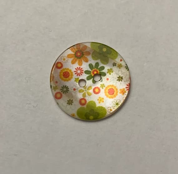 green none - Green & Orange Retro Floral Natural Pearl Shell Button - Made in France (2 Sizes to Choose From) set of 2
