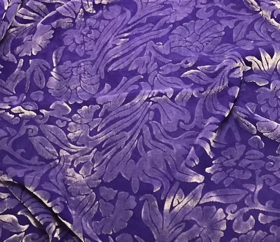 purple velvet fabric - IRIS PURPLE Floral Burnout Hand Dyed Silk Velvet Fabric