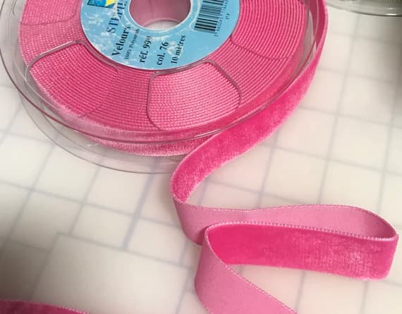 pink none - French VELVET Ribbon BRIGHT PINK by the yard (7/8" width)