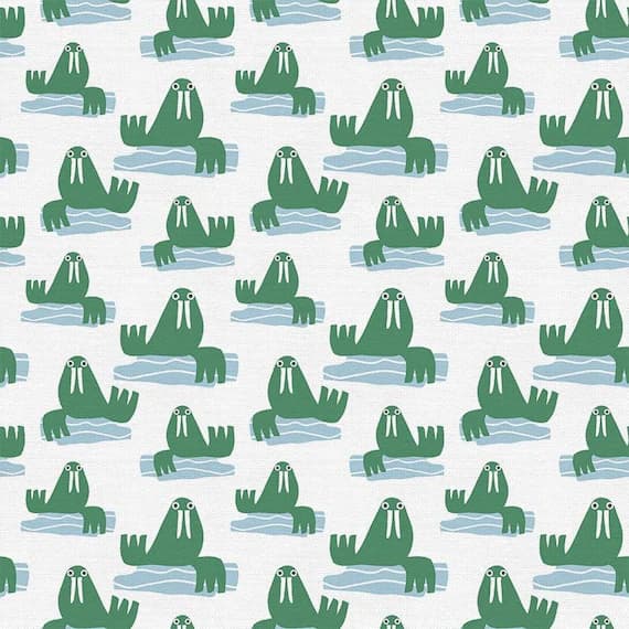white cotton fabric - Walruses on White - Animal Kingdom - by Jessica Nielsen for Paintbrush Studio 100% Cotton Fabric