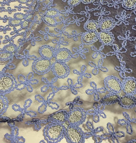 purple lace - Purple Floral Lace Embroidered Organza Fabric
