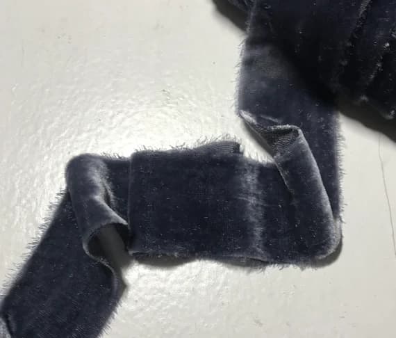 blue none - Hand Dyed Blue Steel Silk Velvet Ribbon ( 4 Widths to choose from)