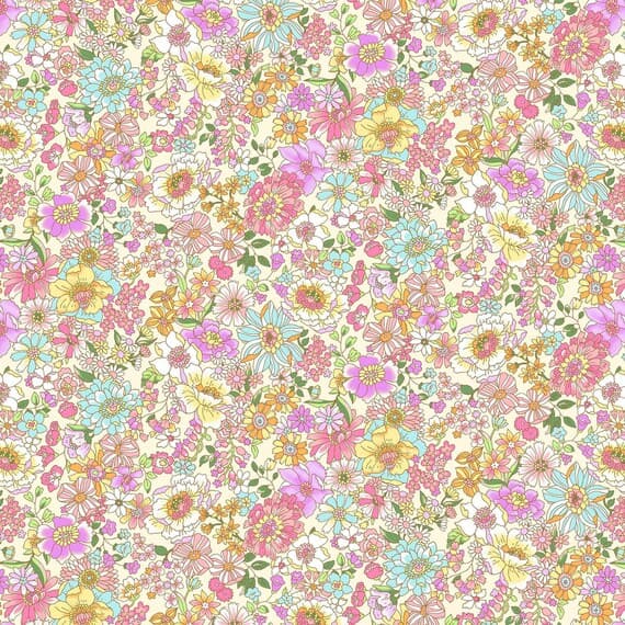 lilac cotton fabric - Pink; Lilac & Orange Floral - Yoihana - Cosmo Cotton Broadcloth Fabric