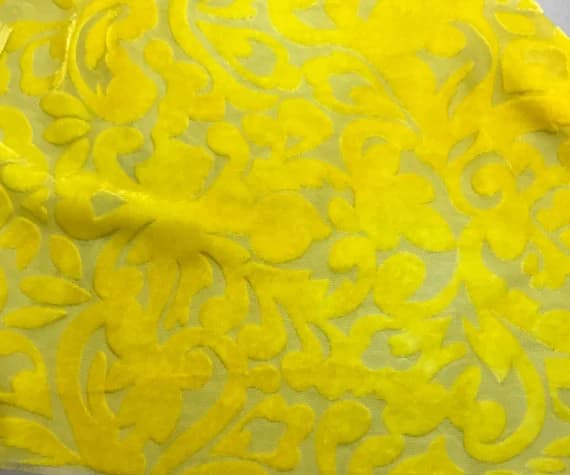 yellow velvet fabric - SUNSHINE YELLOW SCROLL - Hand Dyed Burnout Silk Velvet