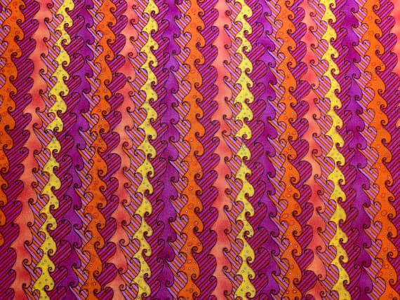 pink cotton fabric - Pink Orange Yellow Waves Stripe Cotton Fabric Vintage 90's OOP SSI