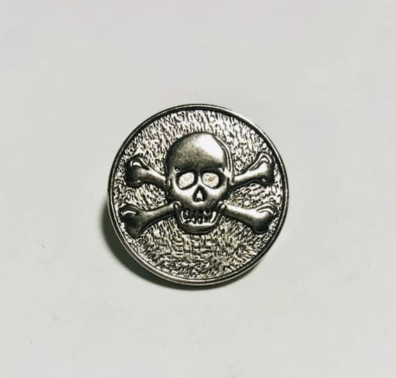 silver none - set of 2 Silver Skull & Crossbones Metal Button - 25mm / 1 inch - Dill Buttons Brand