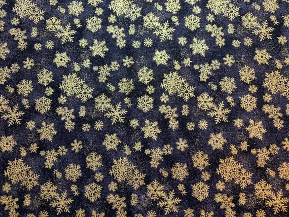 gold cotton fabric - 1/2 yard increments Black with Metallic Gold Snowflakes Cotton Fabric Vintage 90's OOP Timeless Treasures