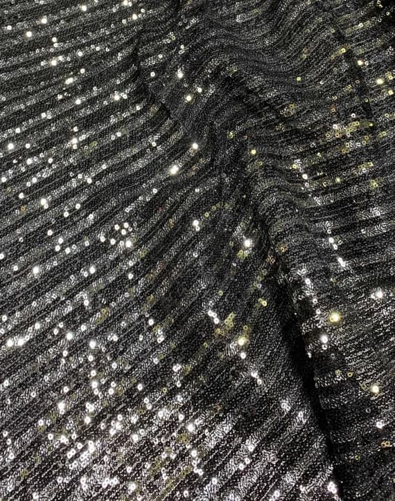gold sequin - Black & Gold Sequin Stretch Fabric