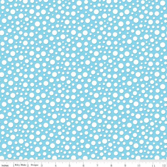 blue cotton fabric - Gnome and Gardens Loopy Dots Blue - Riley Blake Cotton Fabric