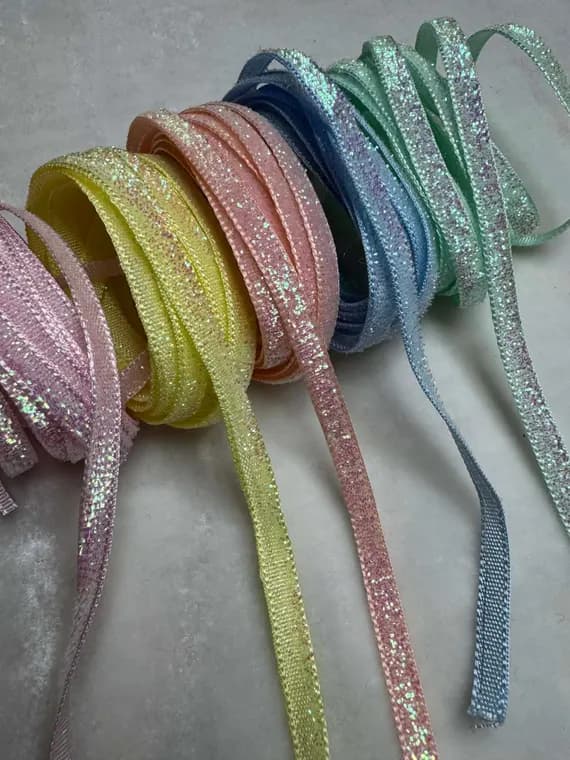 none - Pastel Lurex Metallic French Velvet Ribbon Trim Set 5 Colors 5mm 1/4"