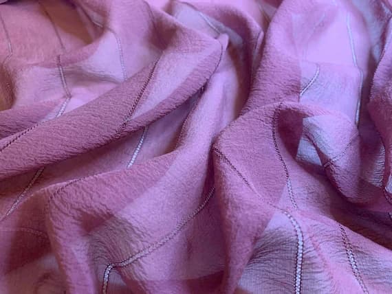 chiffon fabric - Dusty Mauve - Hand Dyed Fagoting in Silk Chiffon Fabric