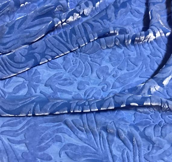 blue velvet fabric - PERIWINKLE BLUE Floral Burnout Hand Dyed Silk Velvet Fabric