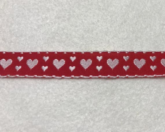 white none - Red & White Hearts Jacquard Ribbon Made in France 3/4"