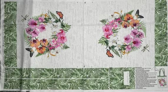 cotton fabric - Orchids in Bloom Tote Bag 24"x45" Panel Northcott Cotton Fabric