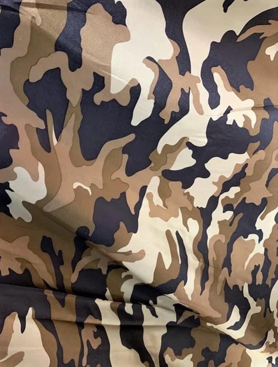 black charmeuse fabric - Brown & Black Camouflage - Faux Silk Polyester Charmeuse Satin Fabric