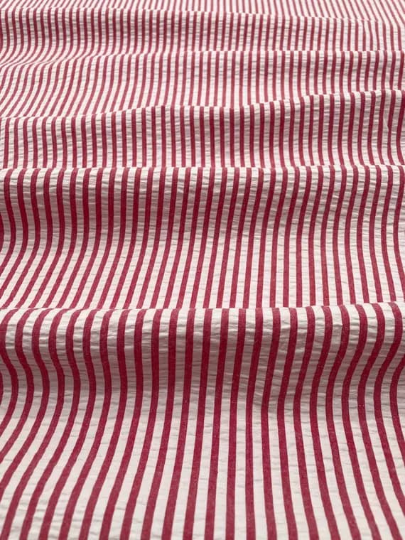 white cotton fabric - Red & White Stripe Seersucker 100% Cotton - Spechler-Vogel Fabric