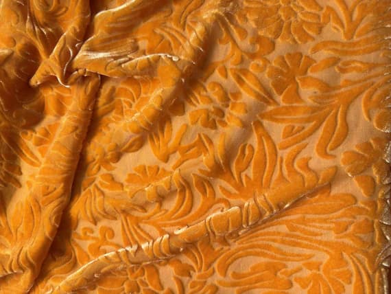 orange velvet fabric - Tangerine Orange Floral - Hand Dyed Burnout Silk Velvet