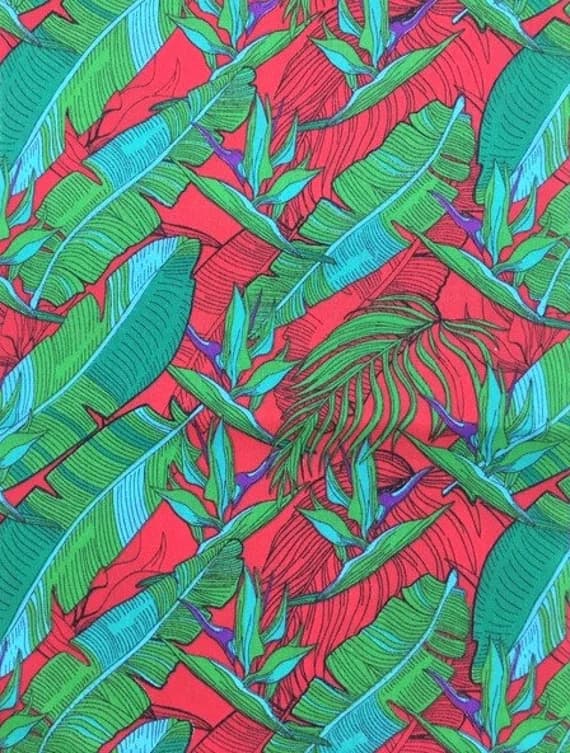 red cotton fabric - Bird of Paradise on Red - Poly/Cotton Broadcloth Fabric