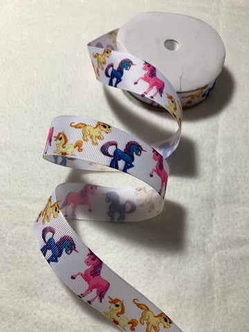 Unicorns on White Grosgrain Ribbon Trim 1"x 5 Yards