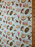 Curious George Party Toss on Blue Cotton Fabric
