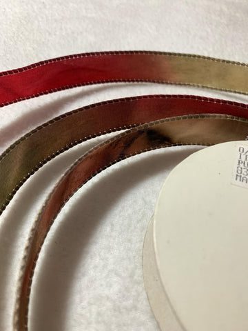 Ombre Variegated Red Green Brown Vintage Wired Satin Ribbon 7/8" wide