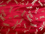Red with Gold Dragonflies - Silk Brocade Fabric
