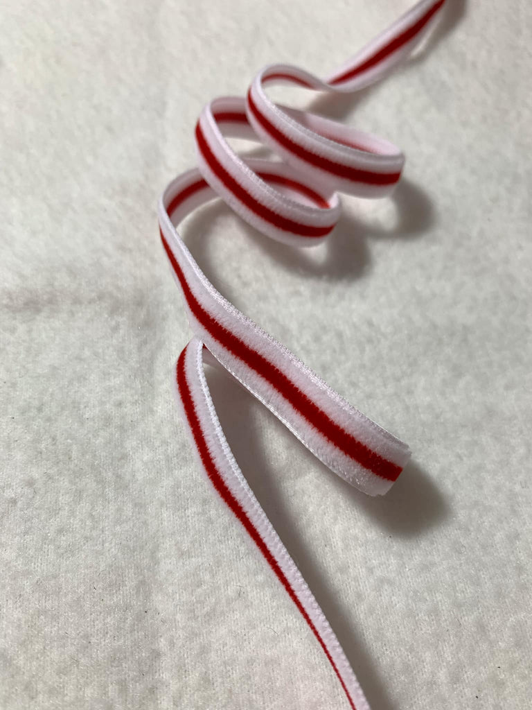 French VELVET Ribbon Red & White Candy Cane Stripe by the yard 3/8 inch