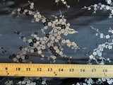 Black & Silver Cherry Blossom Dogwood Floral - Silk Brocade Fabric