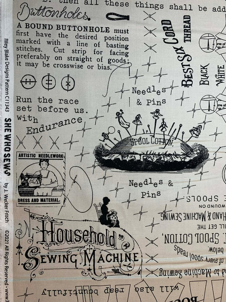 She Who Sews Gray Vintage by J Wecker Frisch Riley Blake Cotton Fabric