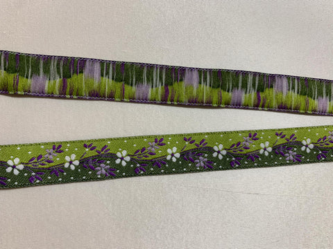 Vintage Olive & Purple Floral - Jacquard Ribbon 11/16" wide -2 Yards-