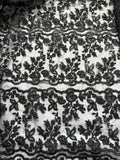 Black Floral Lace Embroidered Organza Fabric
