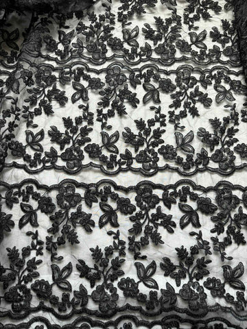 Black Floral Lace Embroidered Organza Fabric
