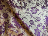 White with Purple Feather Floral - Silk Brocade Fabric