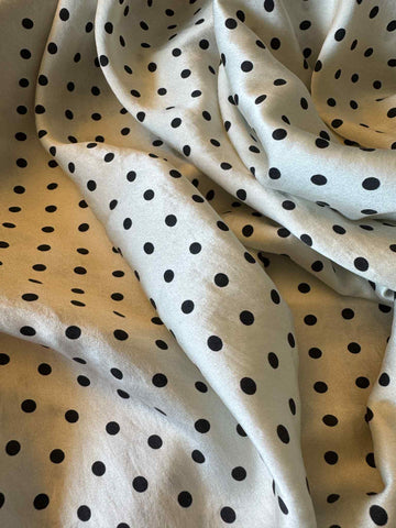 Ecru & Black 3/16" Polka Dots - Hand Dyed Silk Charmeuse Fabric