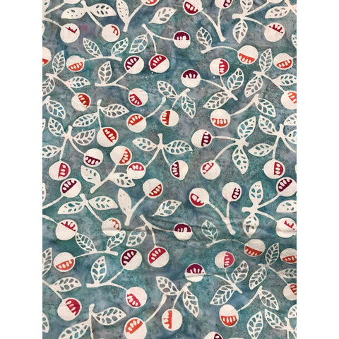 Remnant Sale 19"x44" - White/Red Cherries on Light Blue - Cherry Blossoms - Banyan Batiks Cotton Fabric