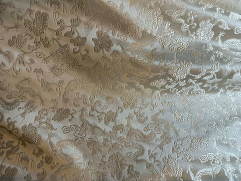 White Dragons - Silk Brocade Fabric