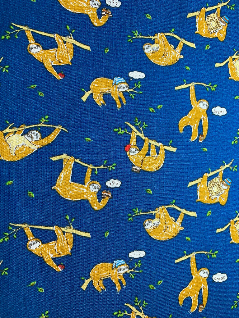 Busy Sloths on Blue - Pretty Animals - Cosmo Japan Cotton Oxford Fabric