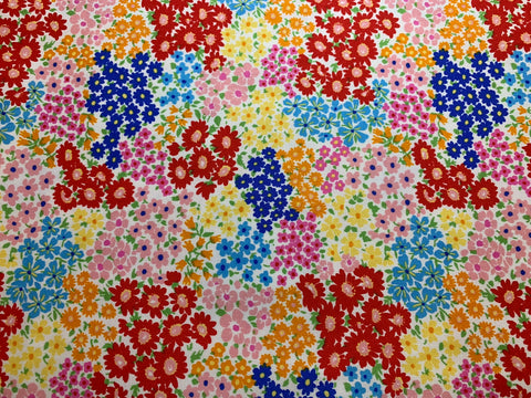 Spring Flowers - Red Pink Orange Blue & Yellow Floral - Cosmo Japan Cotton Oxford Fabric