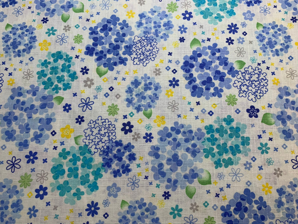 Blue Flower Bunches on White - Kokka Japan Cotton Dobby Fabric