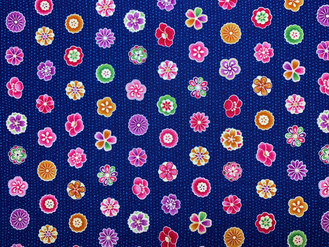 Modern Japanese Style Royal Blue Asian Inspired Floral - Cosmo Japan Cotton Dobby Fabric