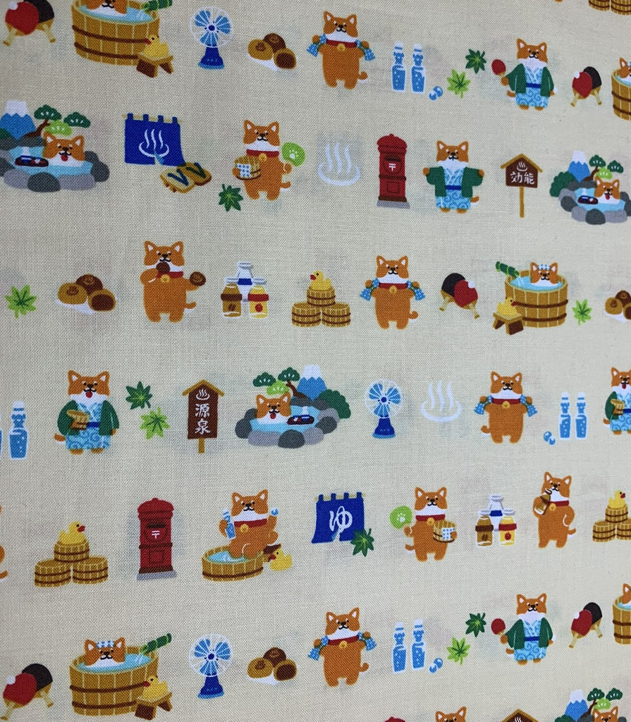 Shiba Inu Dogs - Beer & Hot Spring - Cosmo Japan Cotton Sheeting Fabric