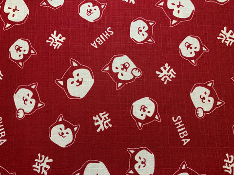 Red with Shiba Inu Dogs - Cosmo Japan Cotton Dobby Fabric
