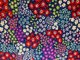 Spring Flowers - Blue with Red Purple Green Floral - Cosmo Japan Cotton Oxford Fabric